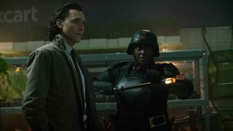 Tom Hiddleston As Loki And Wunmi Mosaku As Hunter B-15 In Marvel's Loki