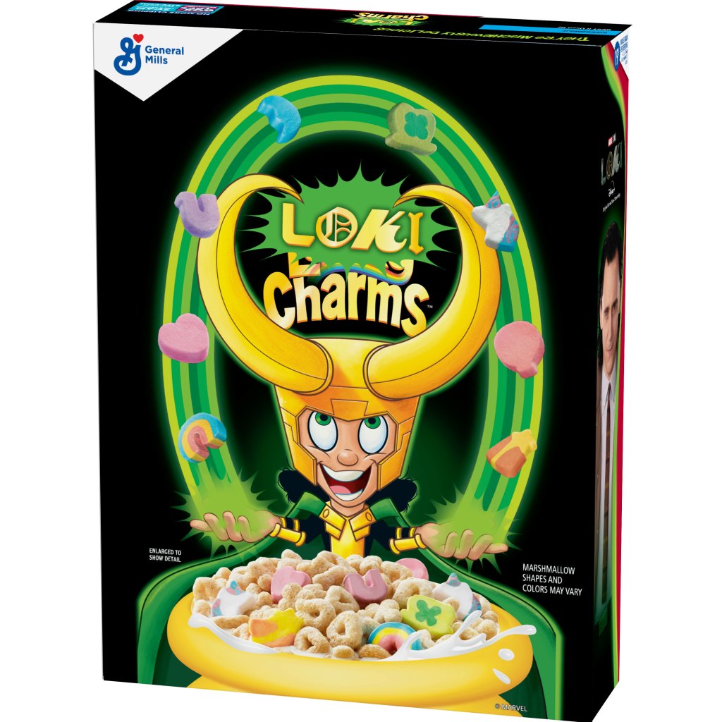 Marvel's Loki Charms cereal box
