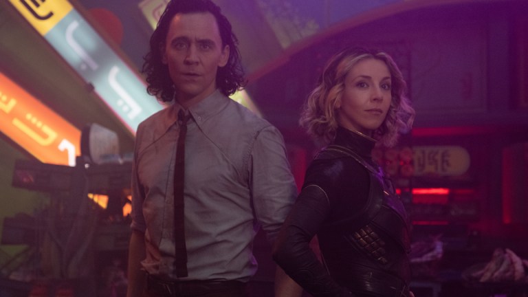 Tom Hiddleston and Sophia Di Martino in Marvel's Loki Episode 3