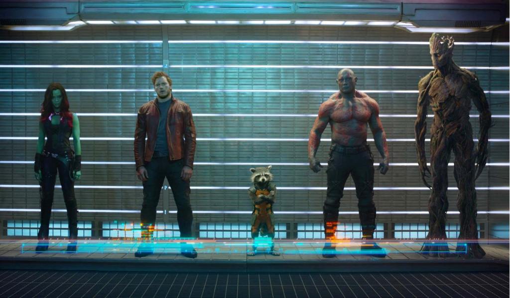The Guardians of the Galaxy space team stands in a line-up