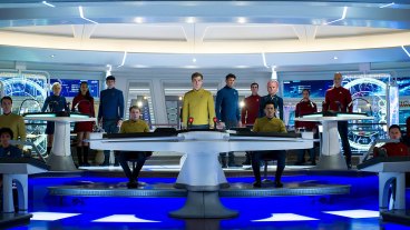 The crew of the Enterprise on the bridge in 2009's Star Trek