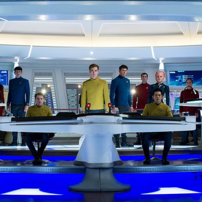 The crew of the Enterprise on the bridge in 2009's Star Trek