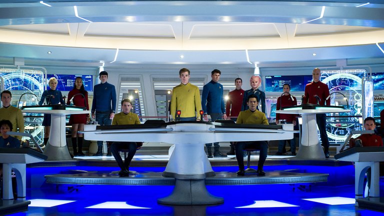 The crew of the Enterprise on the bridge in 2009's Star Trek