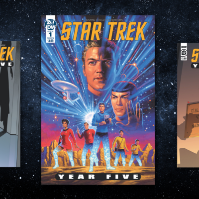 Three covers from the comic book series Star Trek: Year Five
