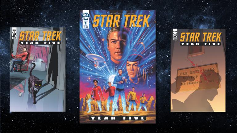 Three covers from the comic book series Star Trek: Year Five