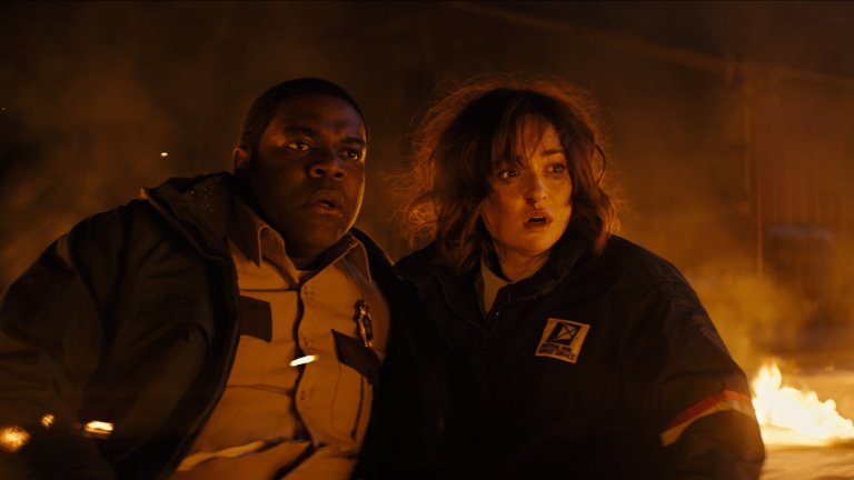 Sam Richardson and Milana Vayntrub in Werewolves Within.