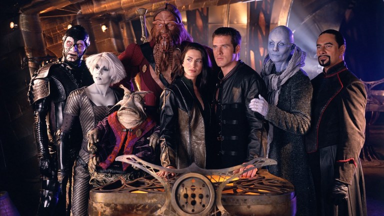 The space crew of Farscape on the bridge of Moya