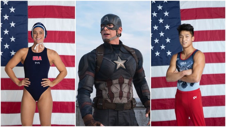 Maggie Steffens, Steve Rogers (Chris Evans), and Yul Moldauer