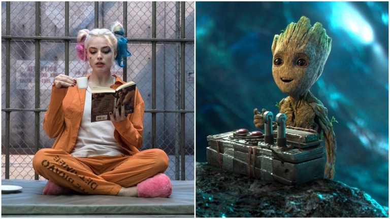 Harley Quinn (Margot Robbie) in Birds of Prey and Groot (Vin Diesel) in Guardians of the Galaxy Vol. 2