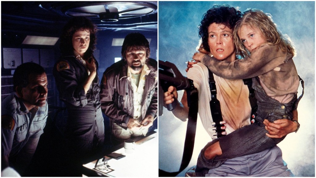 Sigourney Weaver as Ripley in Alien (1979) and Aliens (1986)