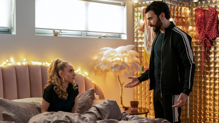 Roy Kent (Brett Goldstein) and Keeley Jones (Juno Temple) in Ted Lasso season 2 episode 2