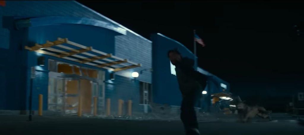 Paul Rudd's Mr. Grooberson being chased by a demon dog in Ghostbusters: Afterlife