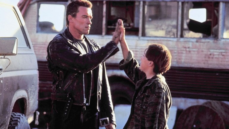 Arnold Schwarzenegger and Edward Furlong in Terminator 2