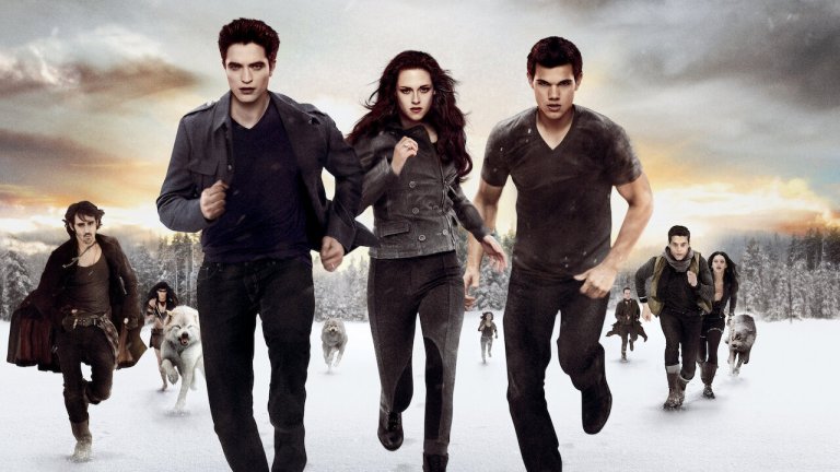 Edward, Bella, and Jacob run towards the camera inTwilight Breaking Dawn Part 2