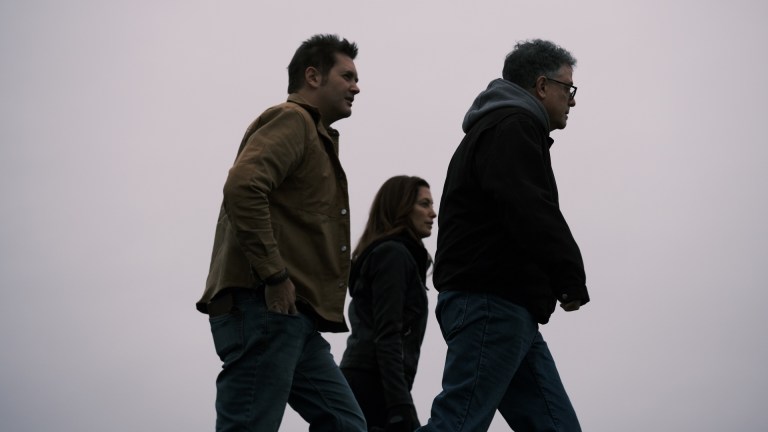 Alien Invasion Hudson Valley_Ben Hansen, Melis sa Tittl, and Marc D’Antonio walk outdoors.