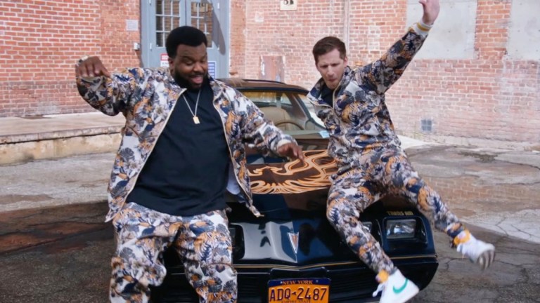 Jake Peralta (Andy Samberg) and Doug Judy (Craig Robinson) on Brooklyn Nine-Nine