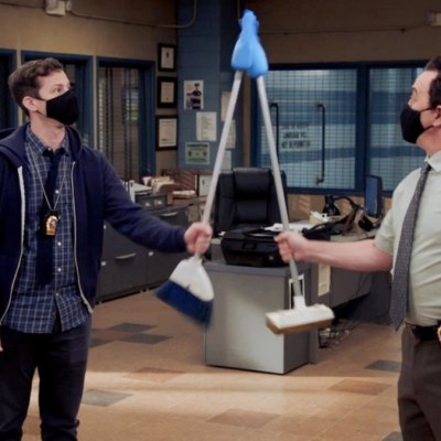 Jake Peralta (Andy Samberg) and Charles Boyle (Joe Lo Truglio) in Brooklyn Nine-Nine Season 8 Episode 1