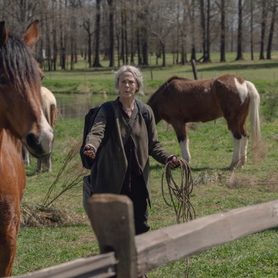 Carol (Melissa McBride) and a horse in The Walking Dead season 11
