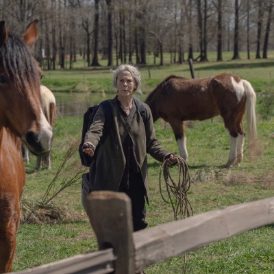 Carol (Melissa McBride) and a horse in The Walking Dead season 11