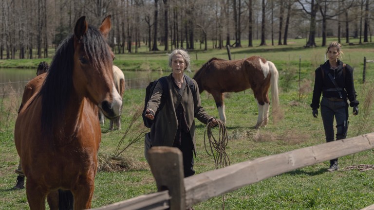 Carol (Melissa McBride) and a horse in The Walking Dead season 11