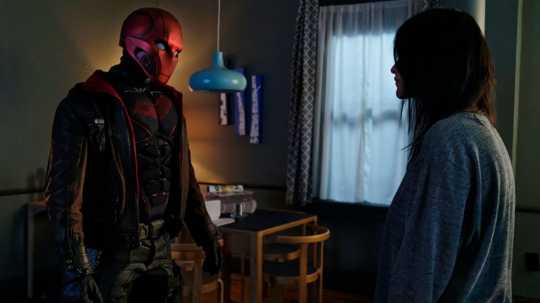 Curran Walters as the Red Hood and Eve Harlow in Titans Season 3 Episode 5: Lazarus