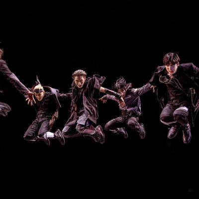 Korean boy band Ateez jumps in the air