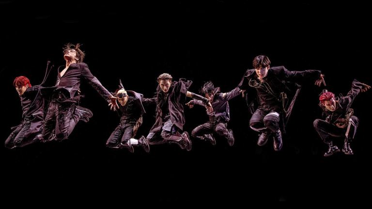 Korean boy band Ateez jumps in the air