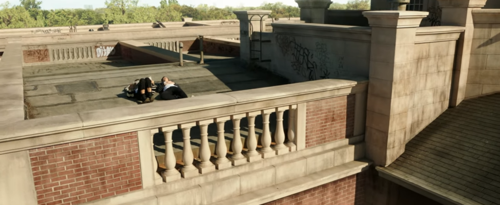 Peter Parker (Tom Holland) and MJ (Zendaya) on a roof in the Spider-Man: No Way Home trailer.