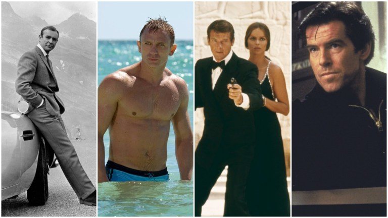 Sean Connery, Daniel Craig, Roger Moore, and Pierce Brosnan as James Bond