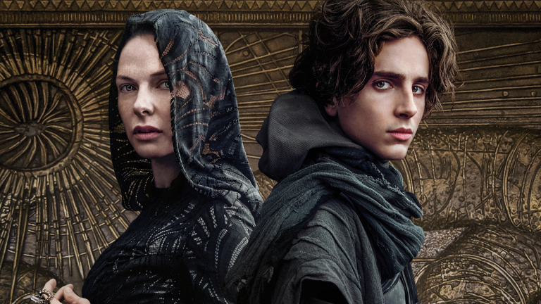 Rebecca Ferguson as Lady Jessica and Timothee Chalamet as Paul Atreides in Dune (2021)