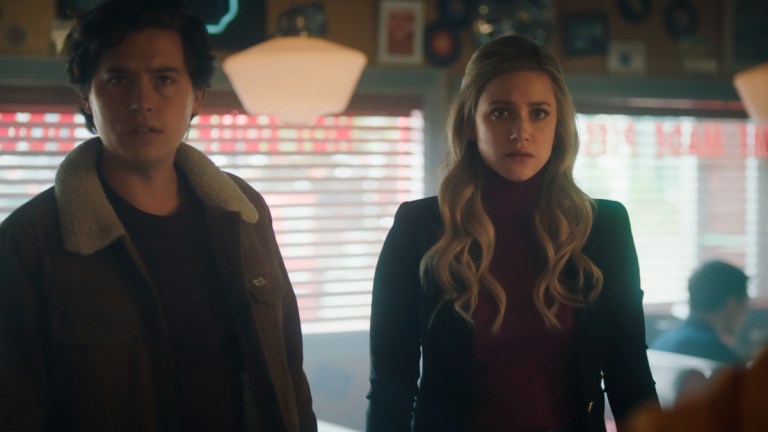 Cole Sprouse as Jughead Jones and Lili Reinhart as Betty Cooper on Riverdale Season 5 Episode 17 - Chapter 93: Dance of Death