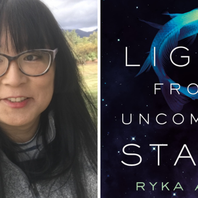 Author Ryka Aoki and the book cover for Light From Uncommon Stars