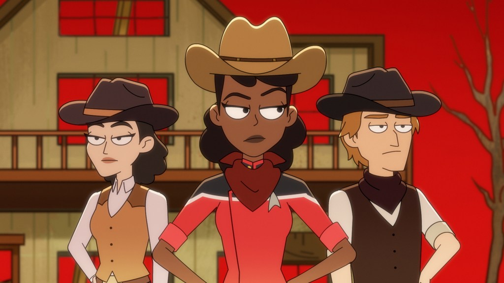 Star Trek Lower Decks characters in cowboy getups
