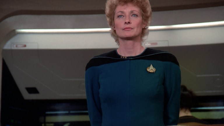 Diana Muldaur as Dr. Pulaski in Star Trek: The Next Generation