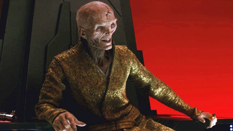 Star Wars Snoke (Andy Serkis) sits on a black throne