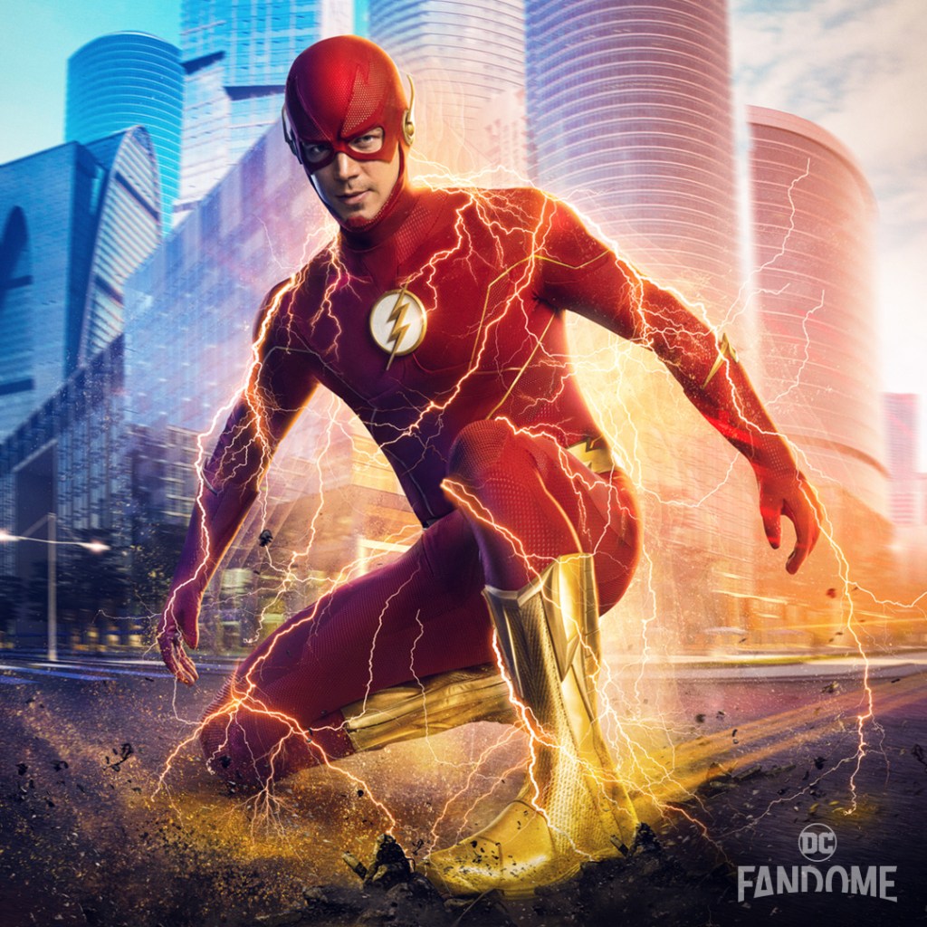 Grant Gustin as Barry Allen in The Flash Season 8, featuring the Flash's new costume with yellow boots