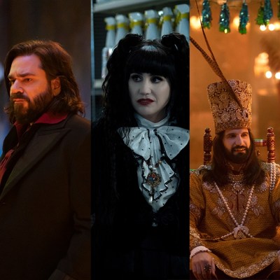 Colin Robinson, Laszlo Cravenswroth, Nadja Antipaxos, Nandor the Relentless, and The Guide on What We Do in the Shadows