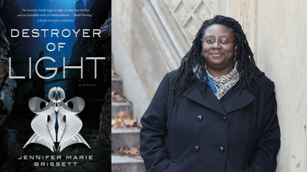 The book cover for Destroyer of Light, and the author Jennifer Marie Brissett