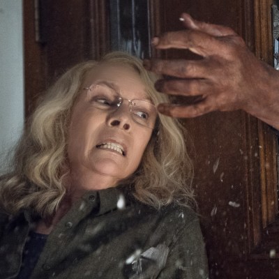 Jamie Lee Curtis and Michael Myers in Halloween (2018)