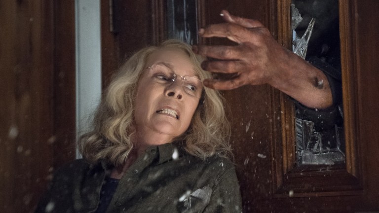 Jamie Lee Curtis and Michael Myers in Halloween (2018)