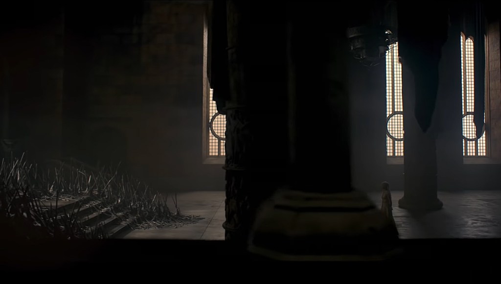 A long shot of Game of Thrones' Iron Throne on House of the Dragon.