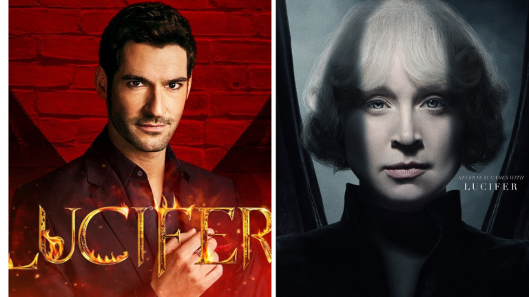 Tom Ellis as Lucifer and Gwendoline Christie as Lucifer