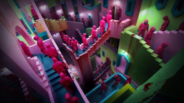 The workers go up stairs in Squid Game