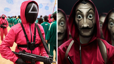 Figures in red jumpsuits in Squid Game and Money Heist