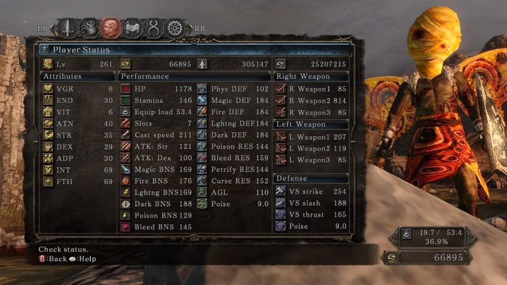 Dark Souls 2 stats screen