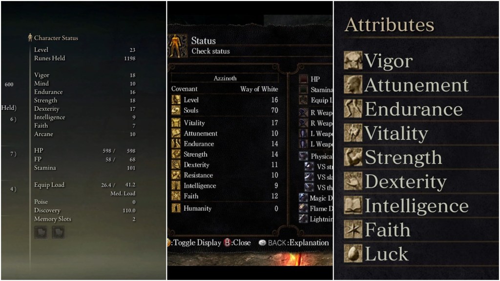 Elden Ring, Dark Souls, and Dark Souls 3 stats comparison