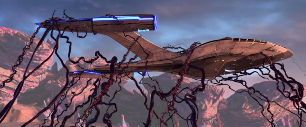 Vines trap the Protostar on a planet in Star Trek: Prodigy