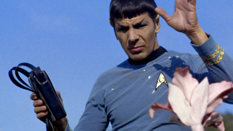 Spock tries to avoid some spores in Star Trek: The Original Series