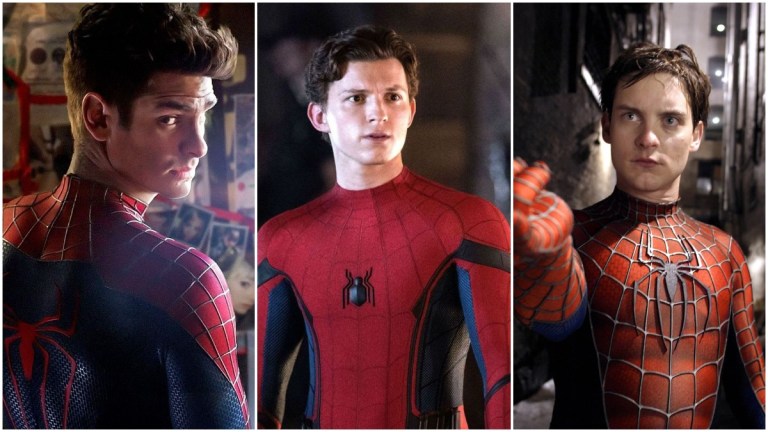 Andrew Garfield, Tom Holland, and Tobey Maguire as Spider-Man