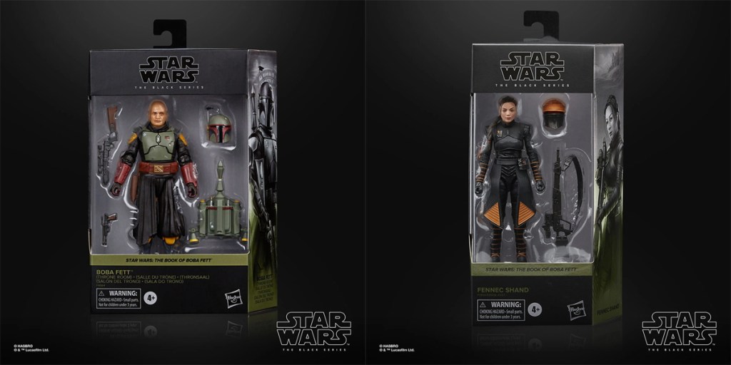 The Book of Boba Fett; Star Wars Black Series Boba Fett (Throne Room) and Fennec Shand figures.